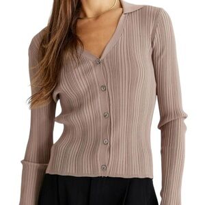 Anthropologie All:Row Beige V-Neck Long Sleeve Fitted Sweater Size S